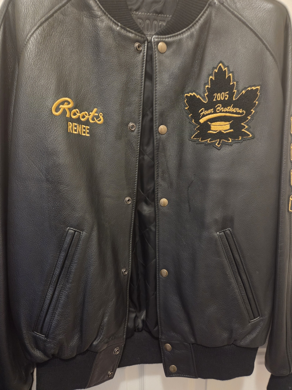 Four Brothers Roots Black Leather Bomber Jacket